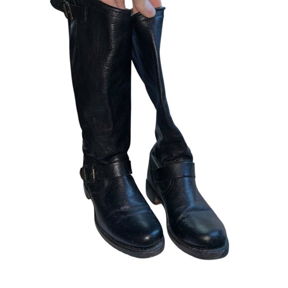 frye black classic leather tall motorcycle boots 8 - Picture 2 of 6